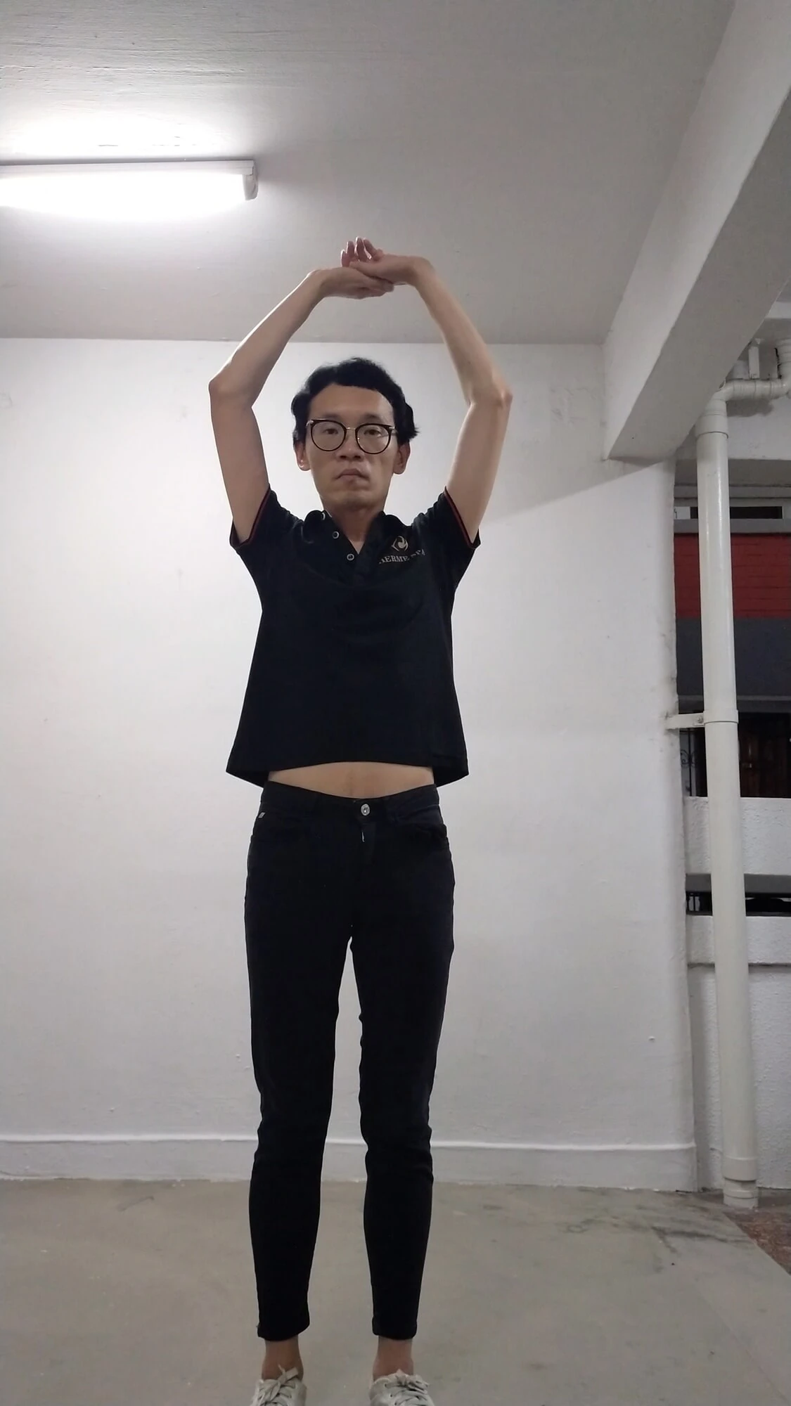 Secretly wearing massage girl polo top and her jeans.