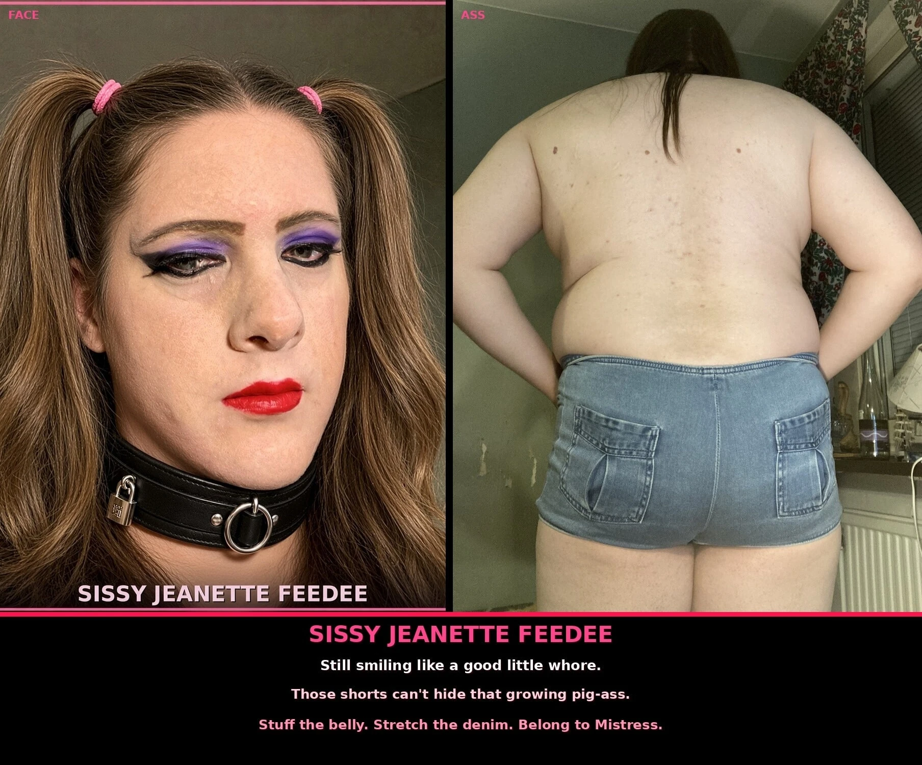 Kadın kılıklı Jeanette Feedee sıkı şortlu domuz götü büyüyor