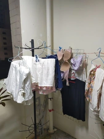 Secretly wearing office lady lingerie and dress.