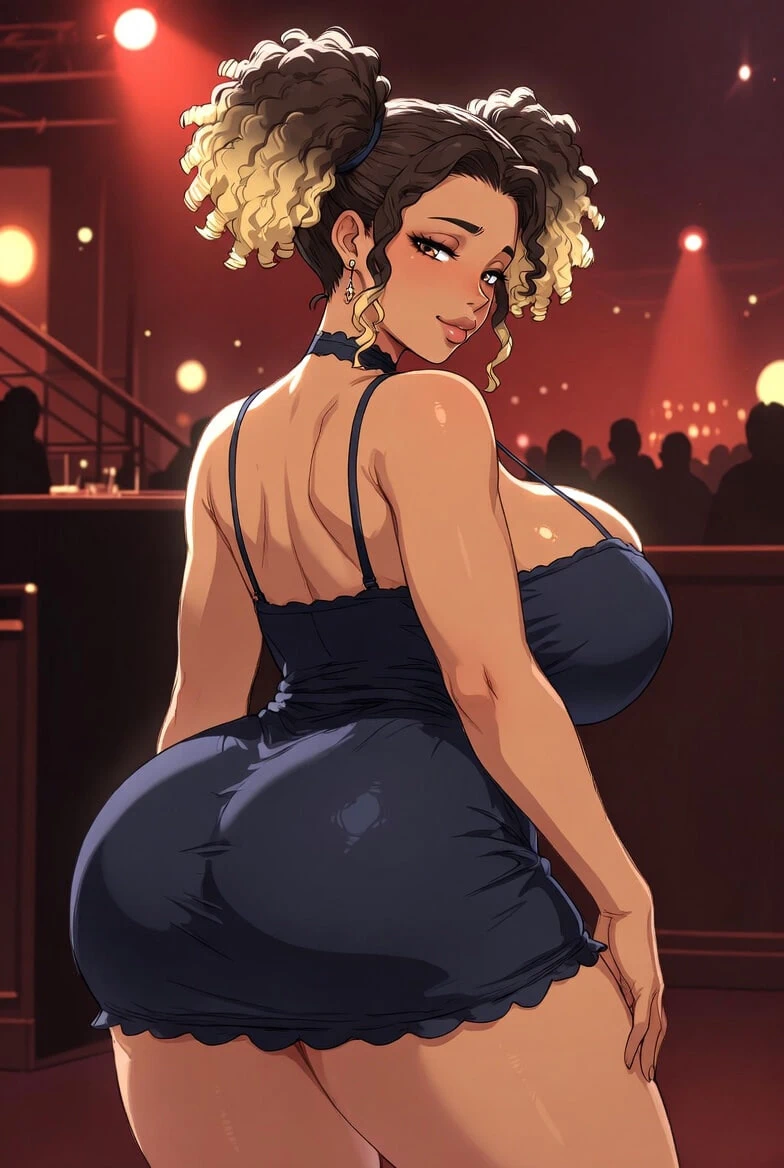 Loş bir gece kulübünde poz veren hentai tarzı