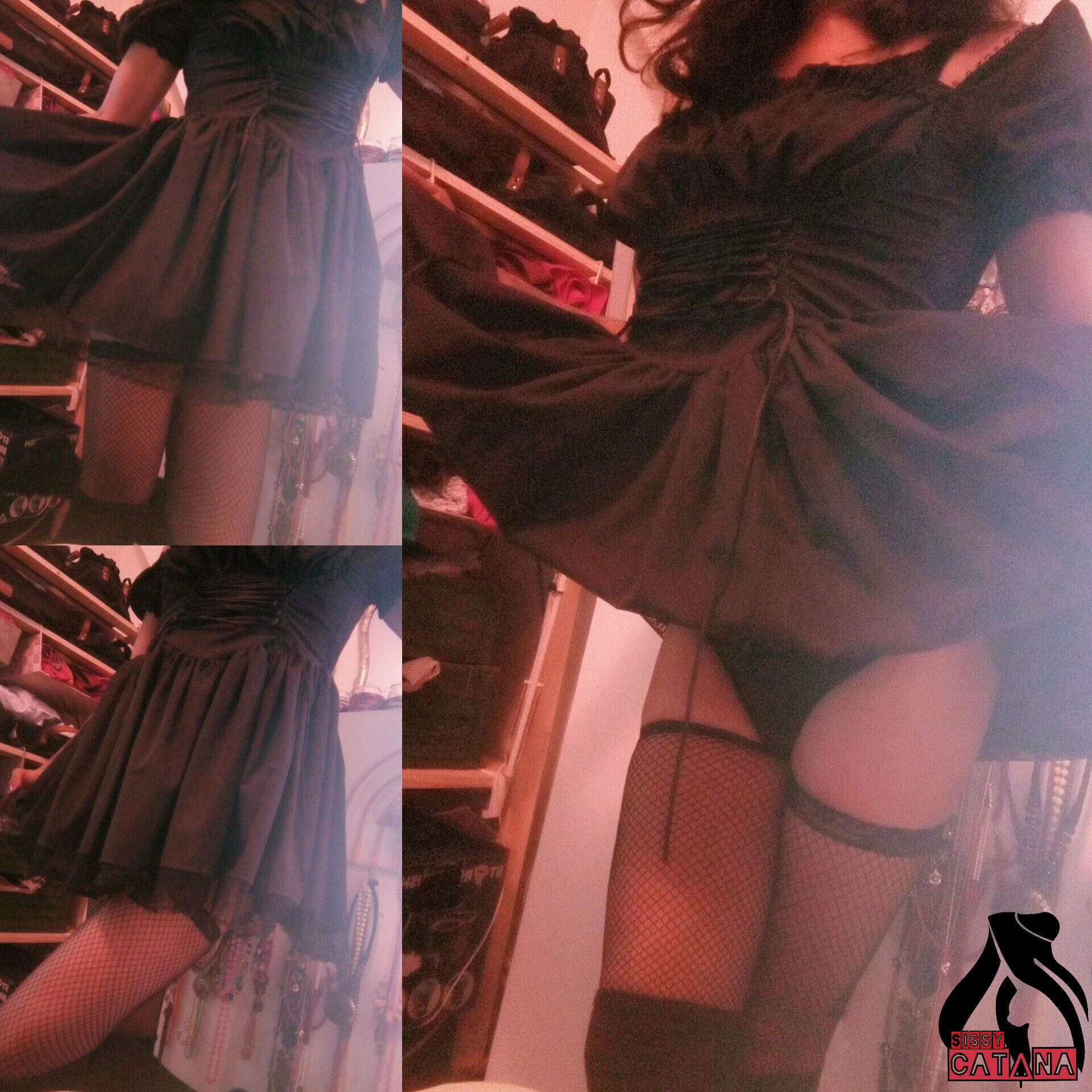 Gotik küçük siyah elbise, sevimli tsgirl için file çorap