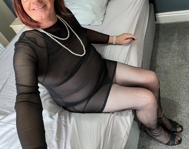 Olgun crossdresser tvrose siyah file bodystocking