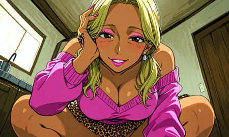 Pembe kazaklı büyük memeli bronzlaşmış orta yaşlı seksi kadın