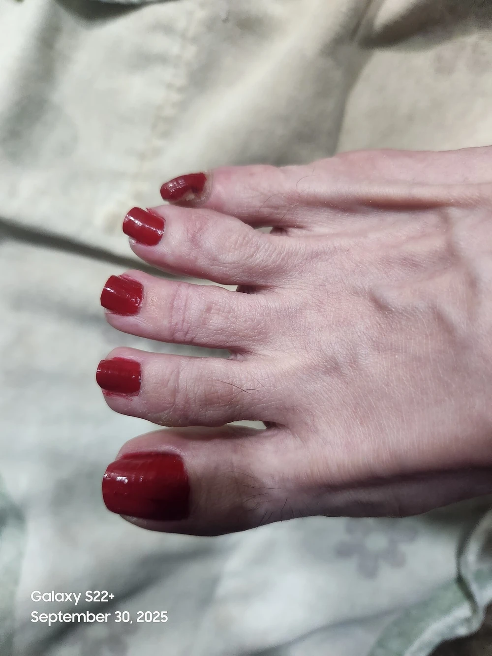 Goode Girl shows off toes bare foot and in silver nylons  #3