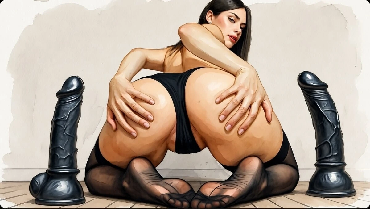 Pixwhores Экспериментальные Расширенные: черный дилдо III, широко открытый