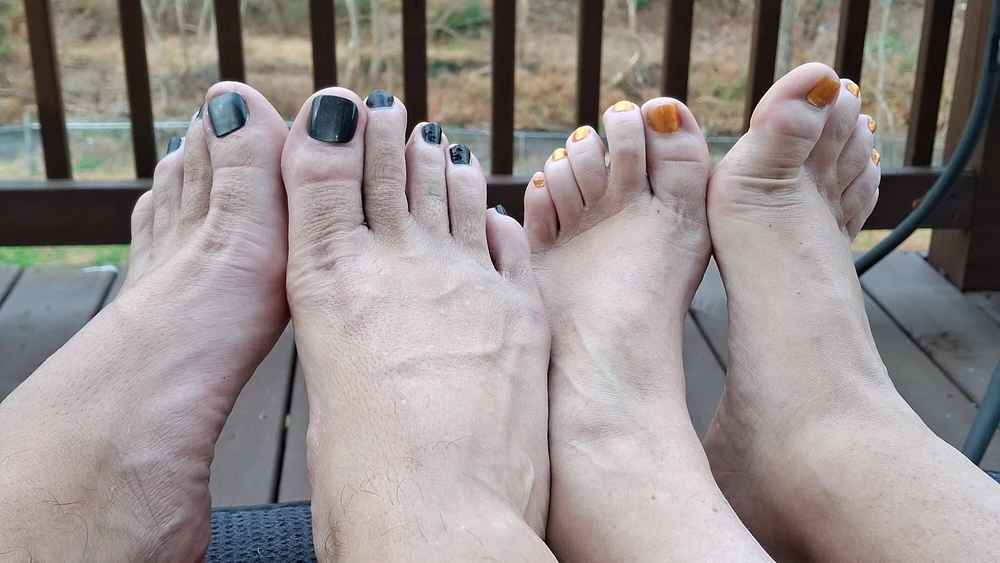 Showing off out bare feet while sitting barefoot #2