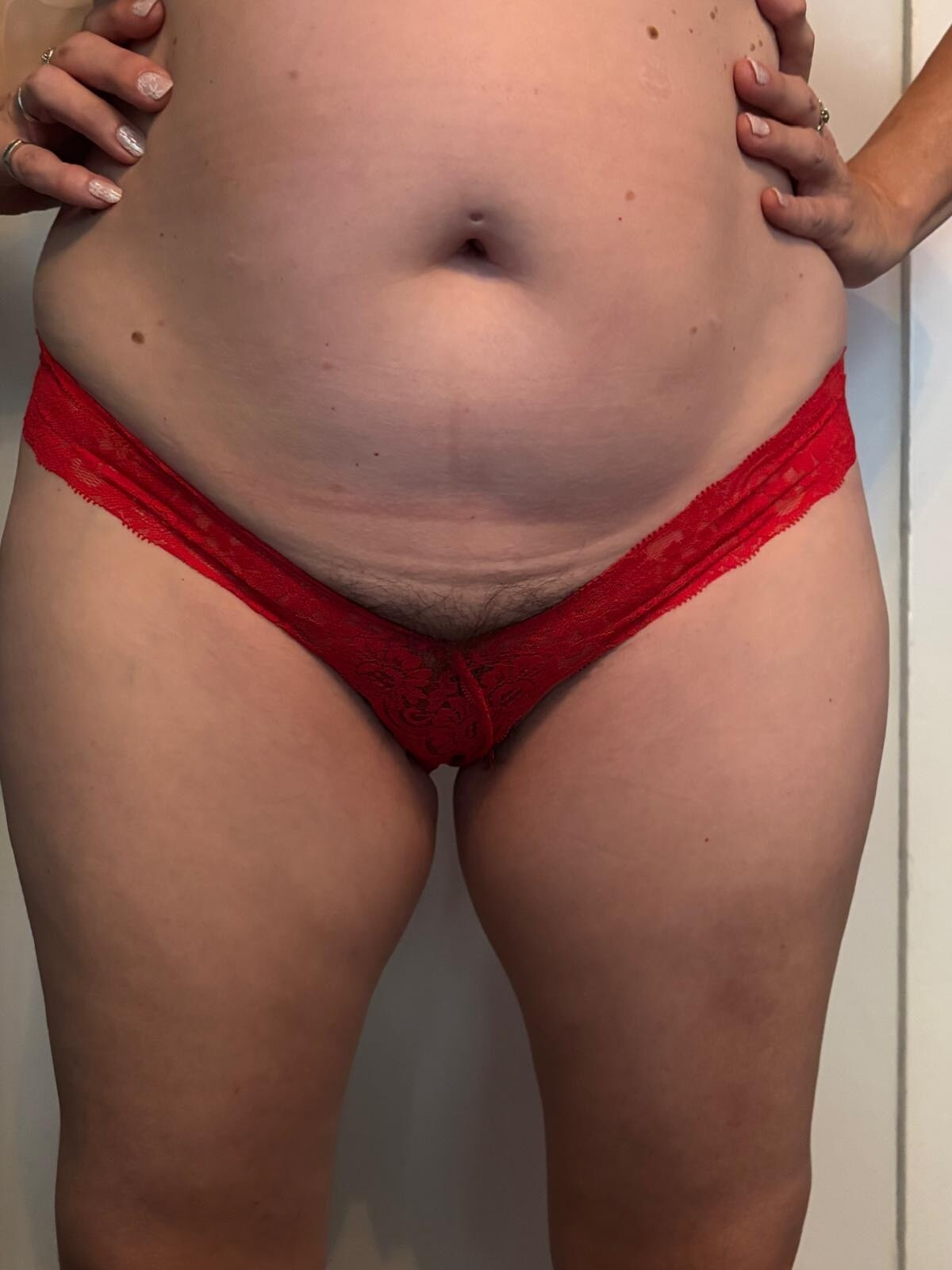 Before bush with red panties 