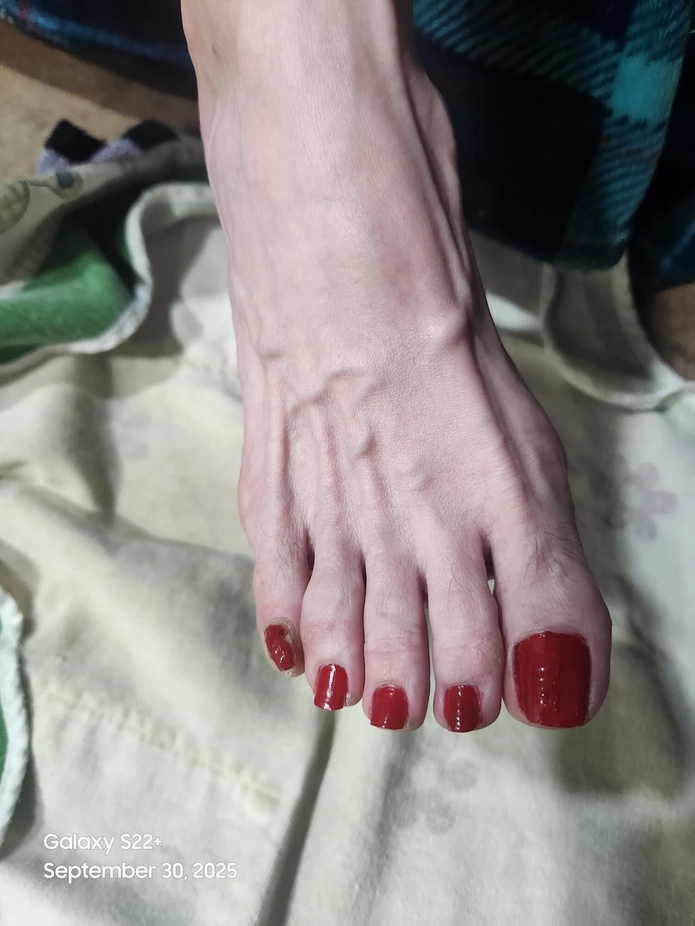 Goode Girl shows off toes bare foot and in silver nylons  #2