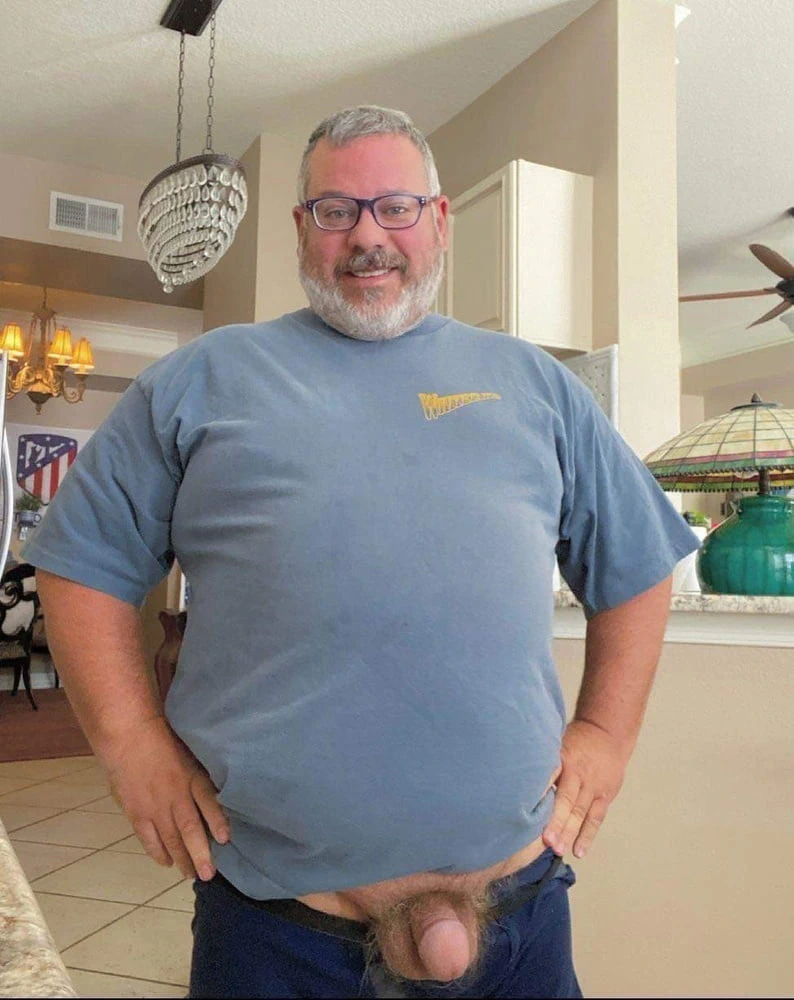 Grey haired cute fat father  